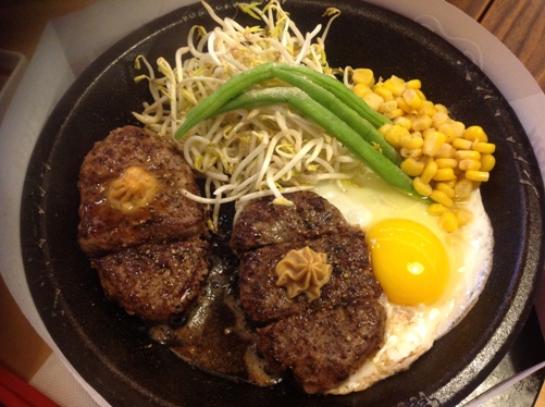 Double hamburg steak with egg ~ Rp. 82.737,- 