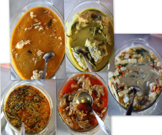 macam-macam gulai: gulai tabot, gulai paku, gulai kambing, gulai ikan baung